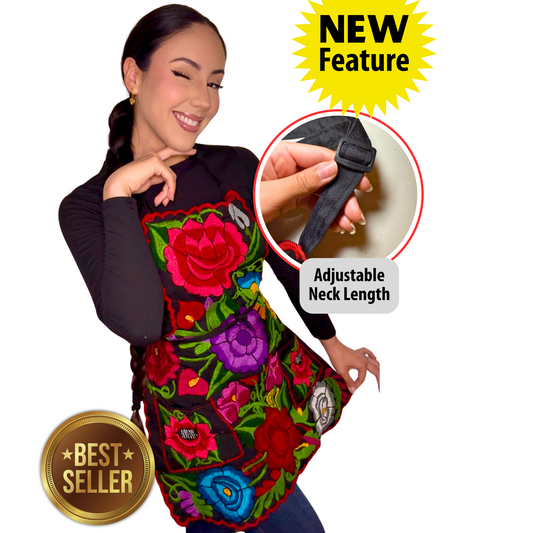Black Mexican Embroidery Apron