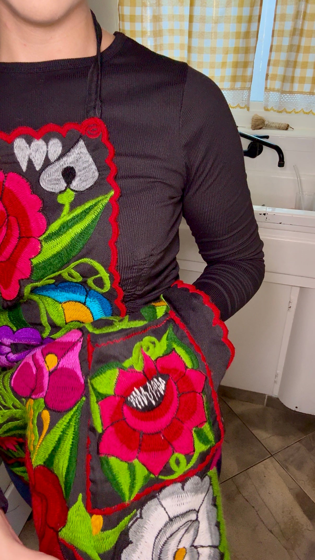 Black Mexican Embroidery Apron