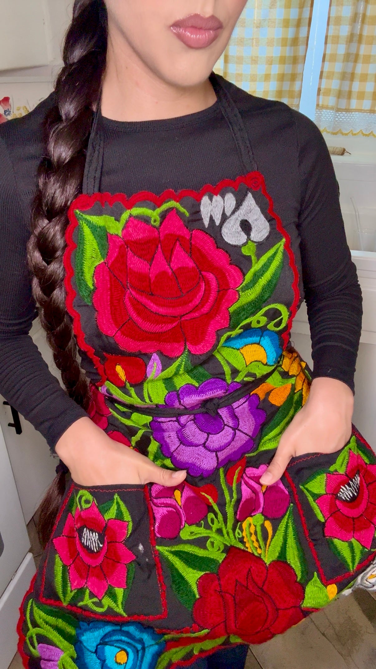 Black Mexican Embroidery Apron