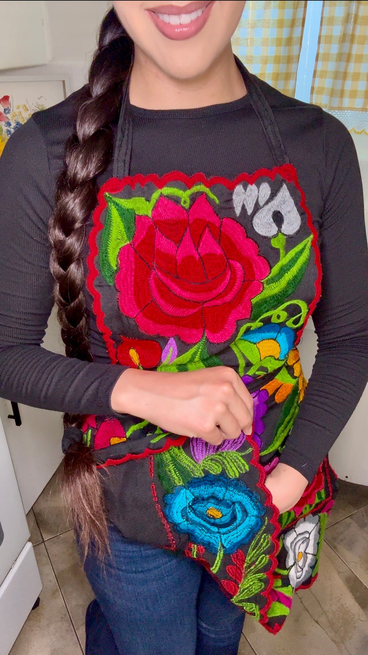 Black Mexican Embroidery Apron