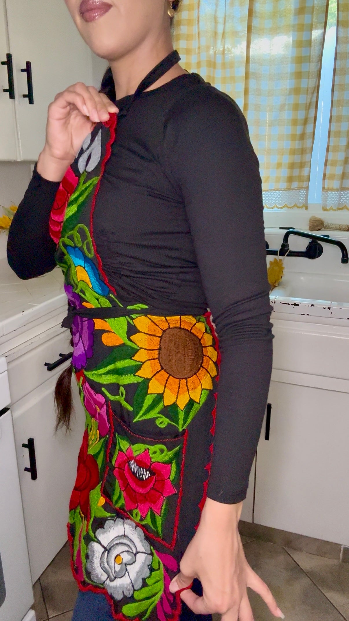 Black Mexican Embroidery Apron