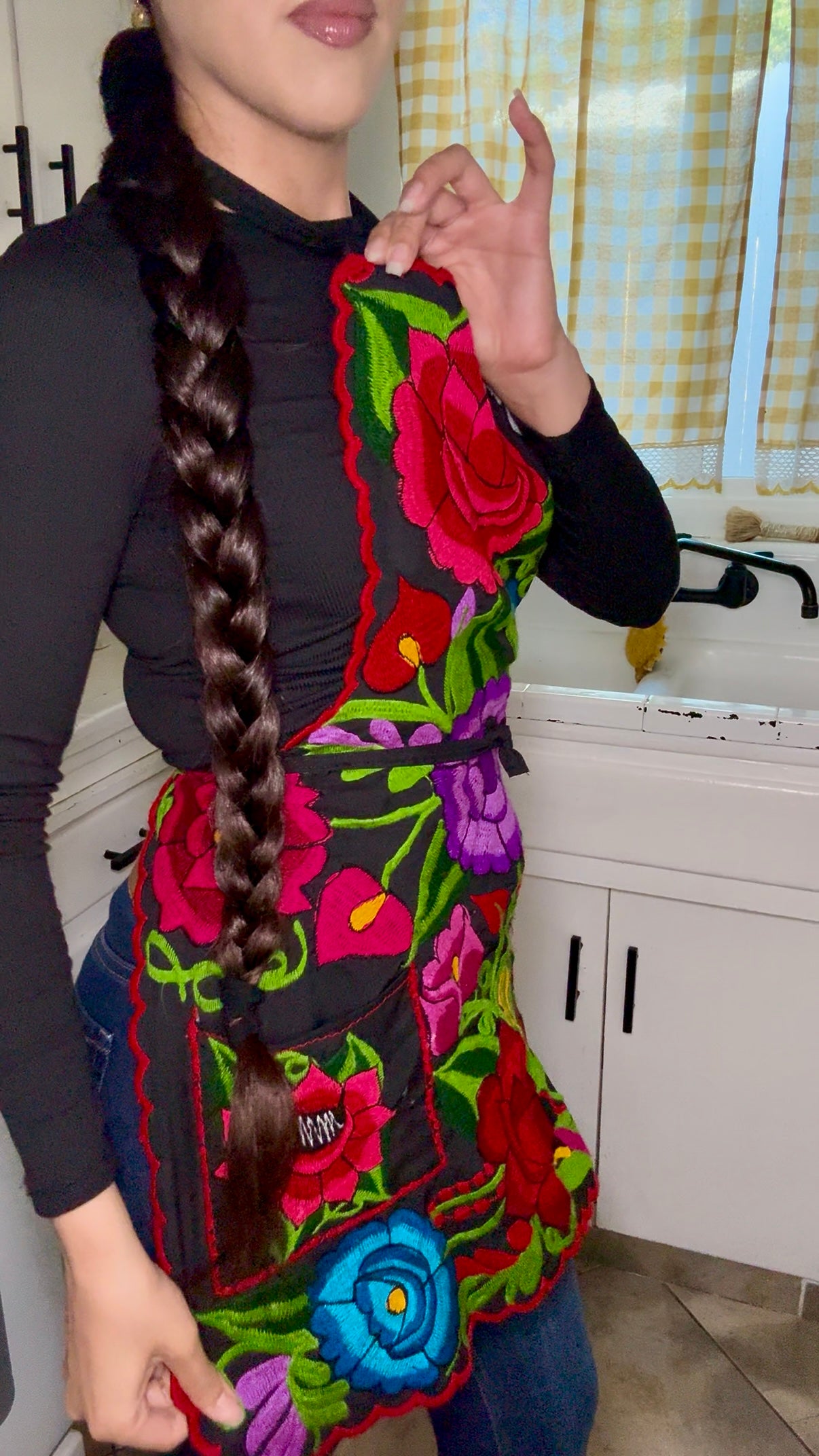 Black Mexican Embroidery Apron