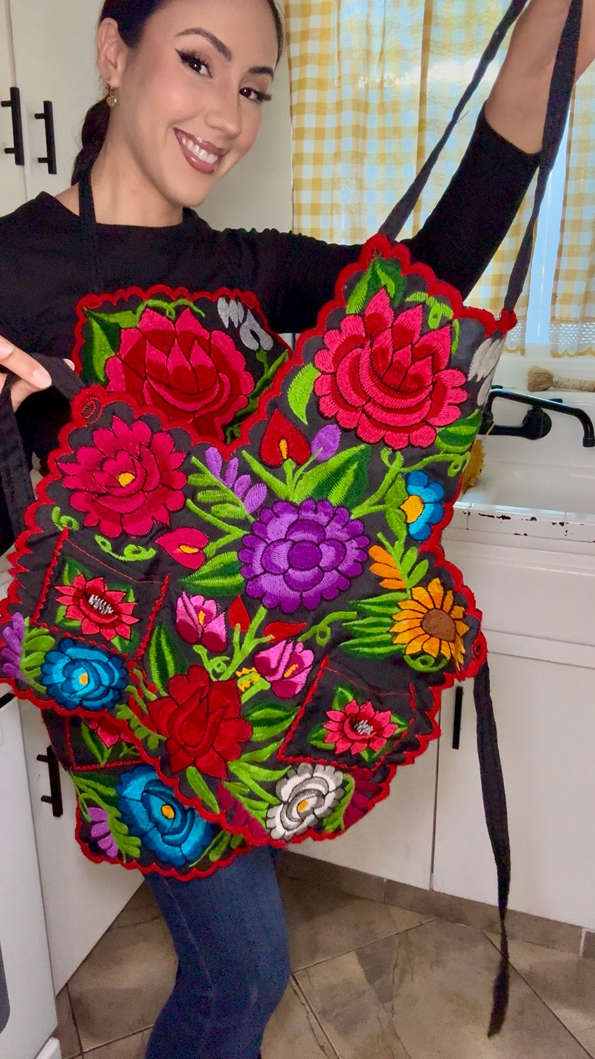 Kid's Black Mexican Embroidery Apron