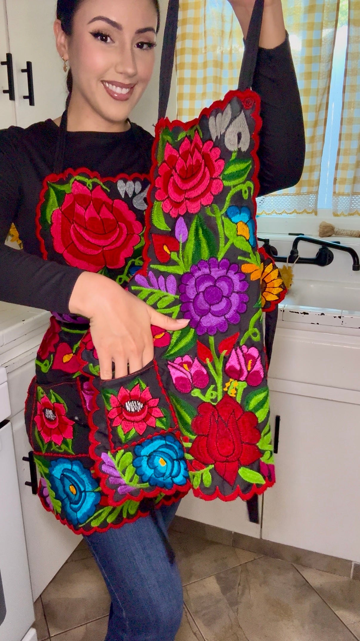 Kid's Black Mexican Embroidery Apron