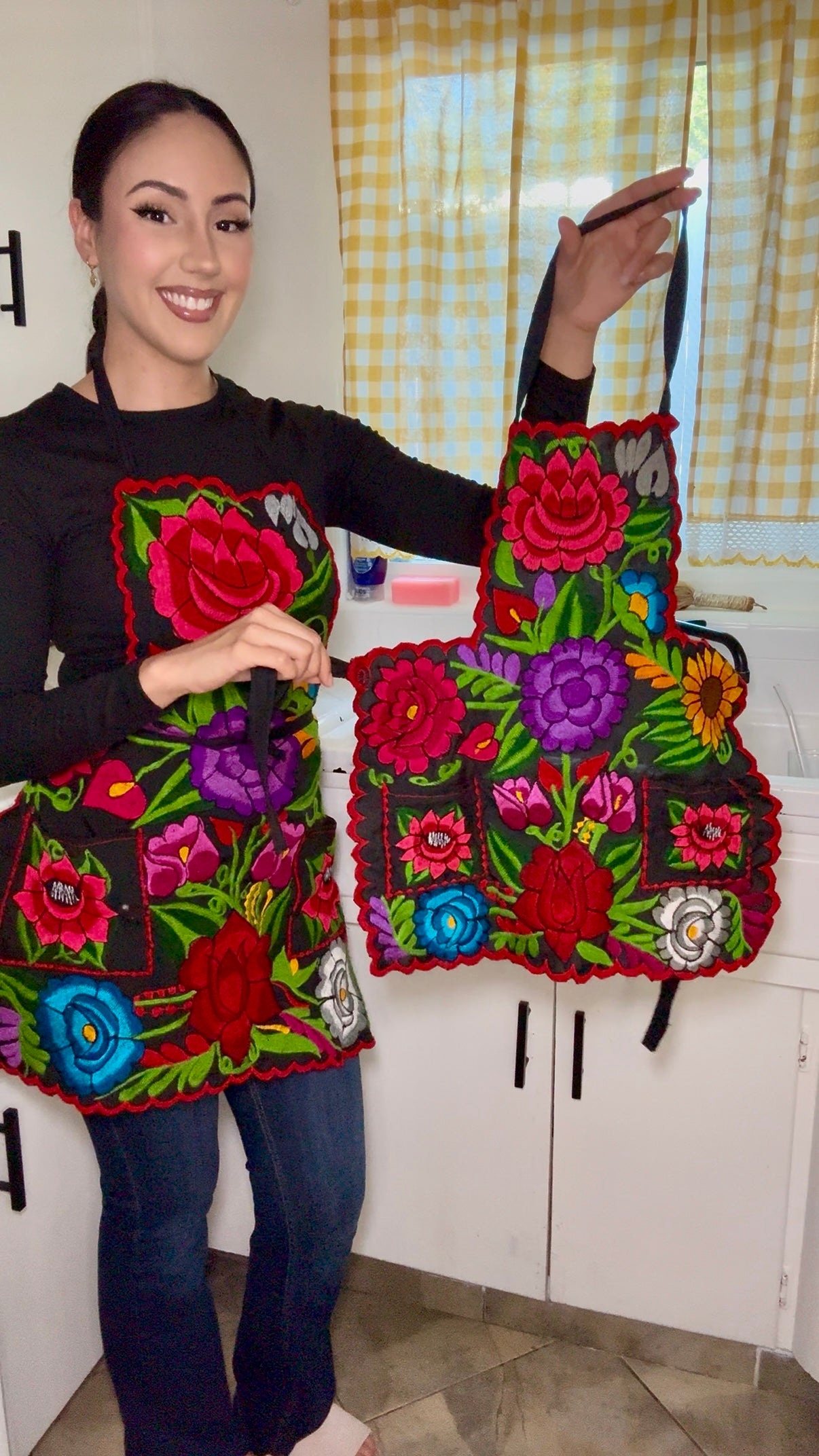 Kid's Black Mexican Embroidery Apron