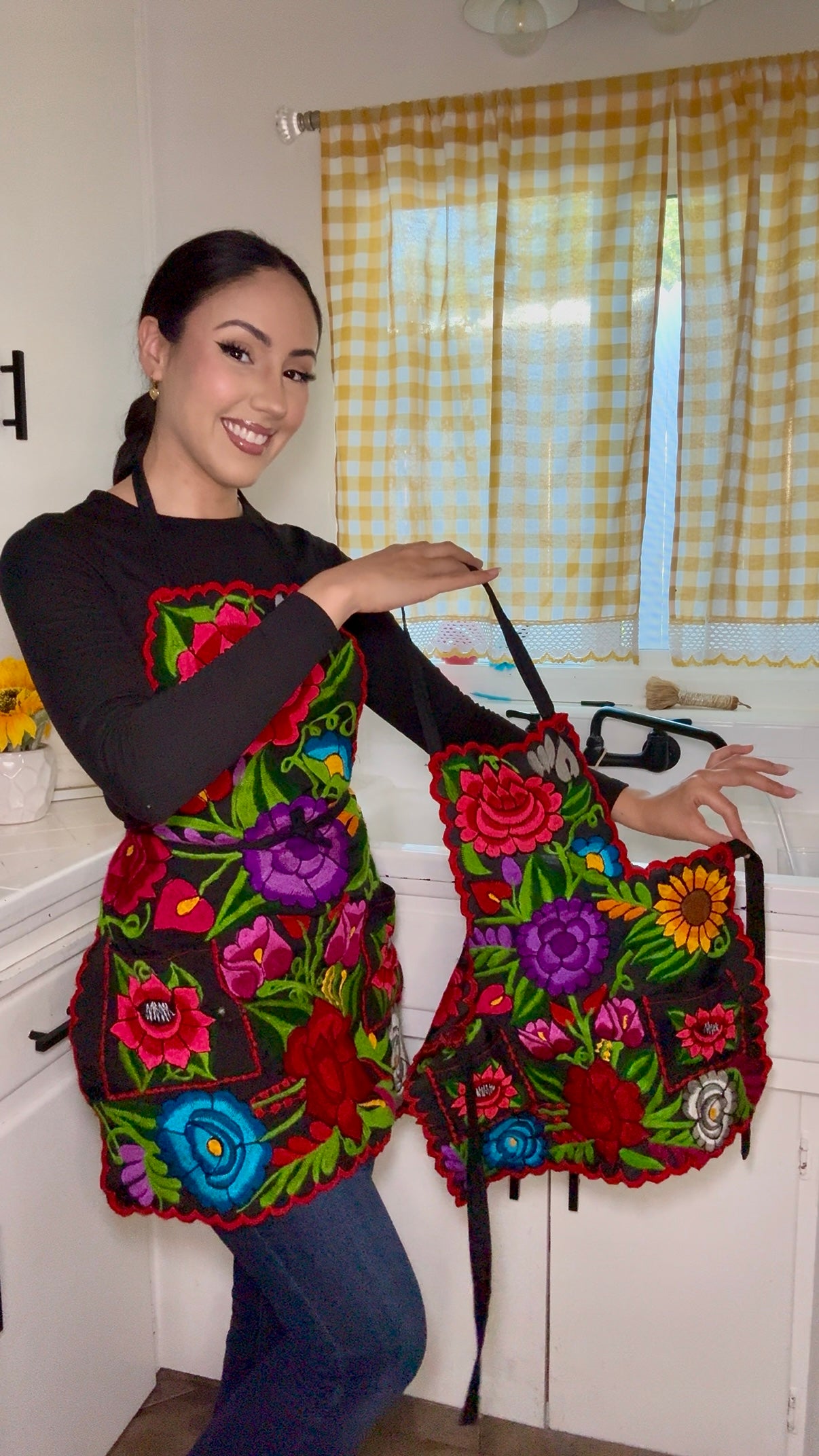 Kid's Black Mexican Embroidery Apron