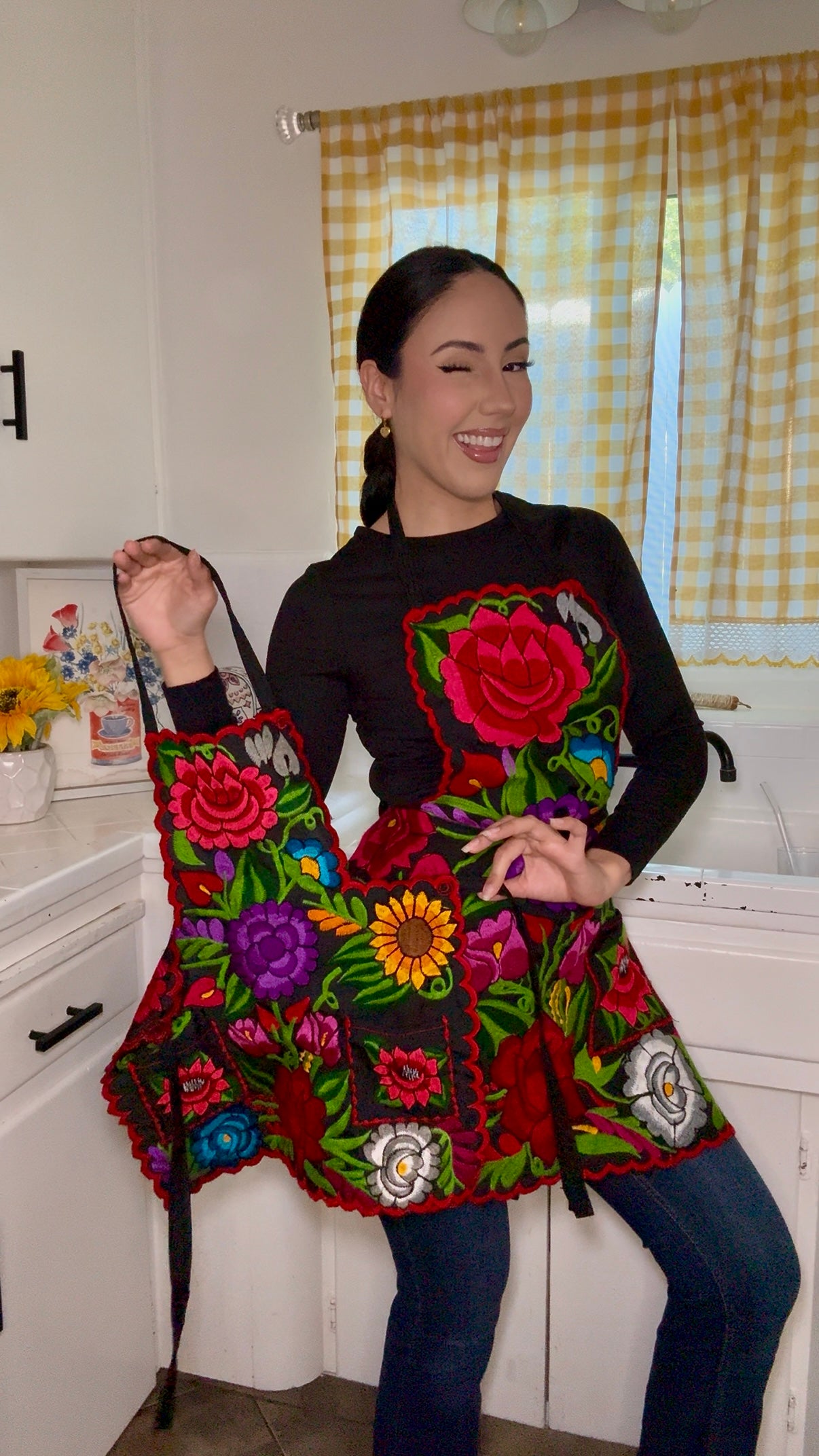 Kid's Black Mexican Embroidery Apron