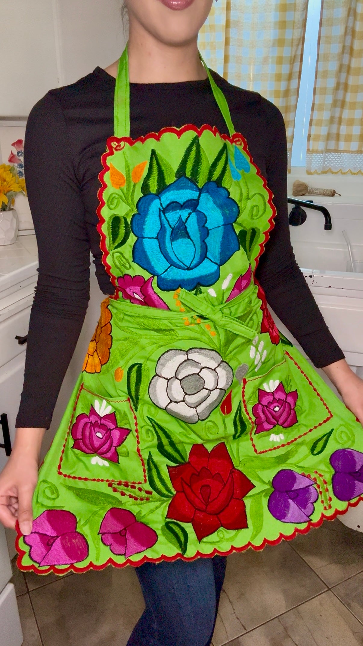 Green/Verde Mexican Embroidery Apron