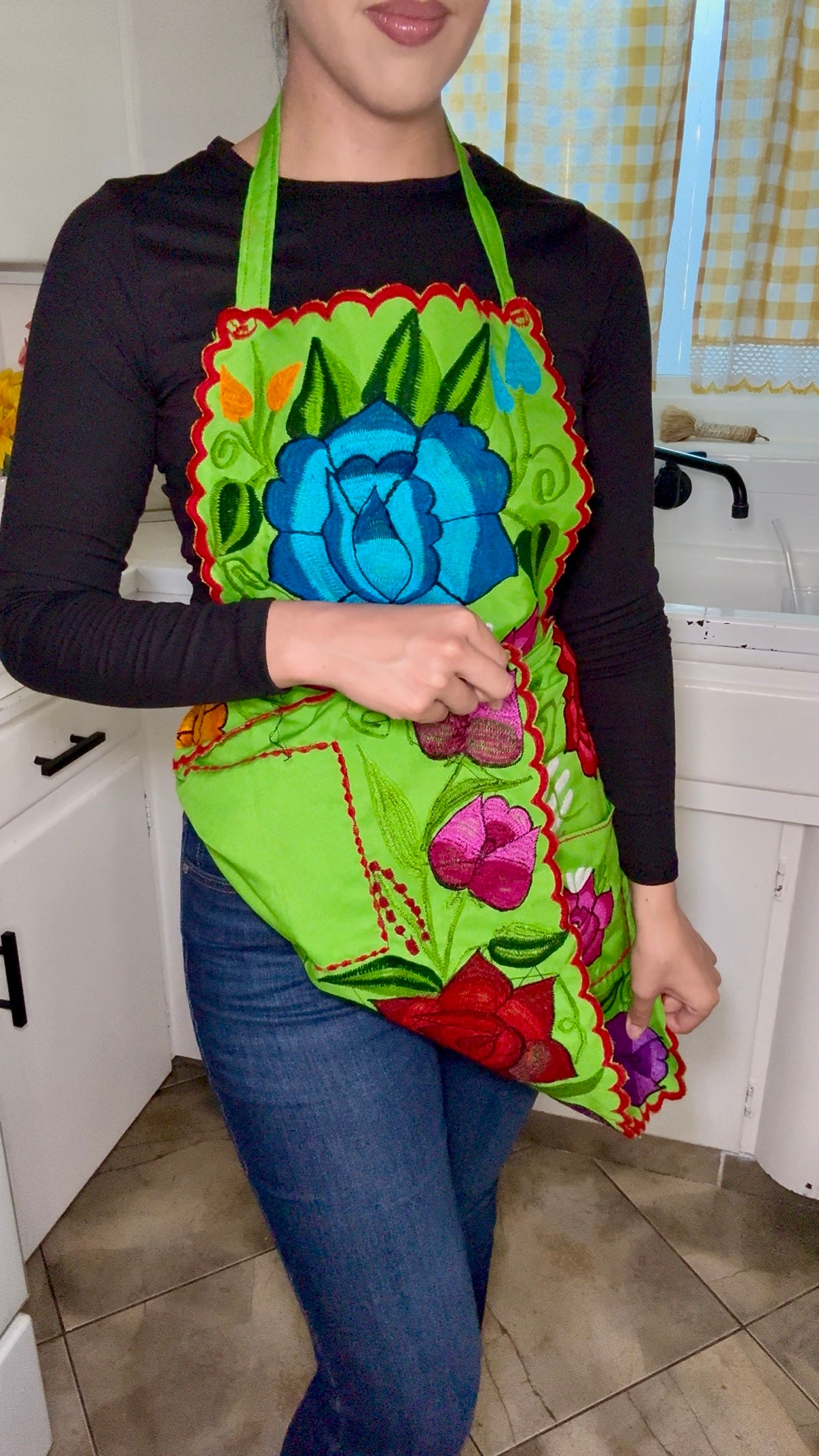 Green/Verde Mexican Embroidery Apron