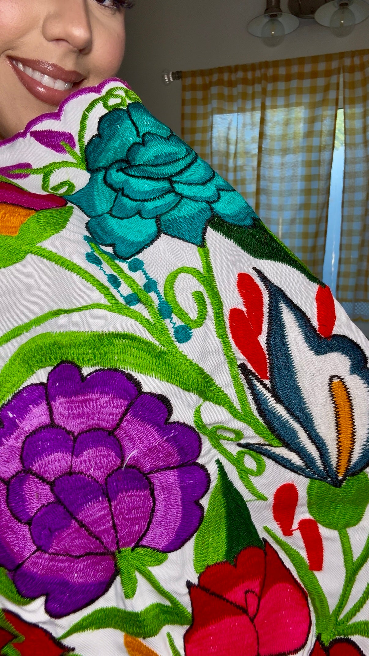White + Purple Mexican Embroidery Apron