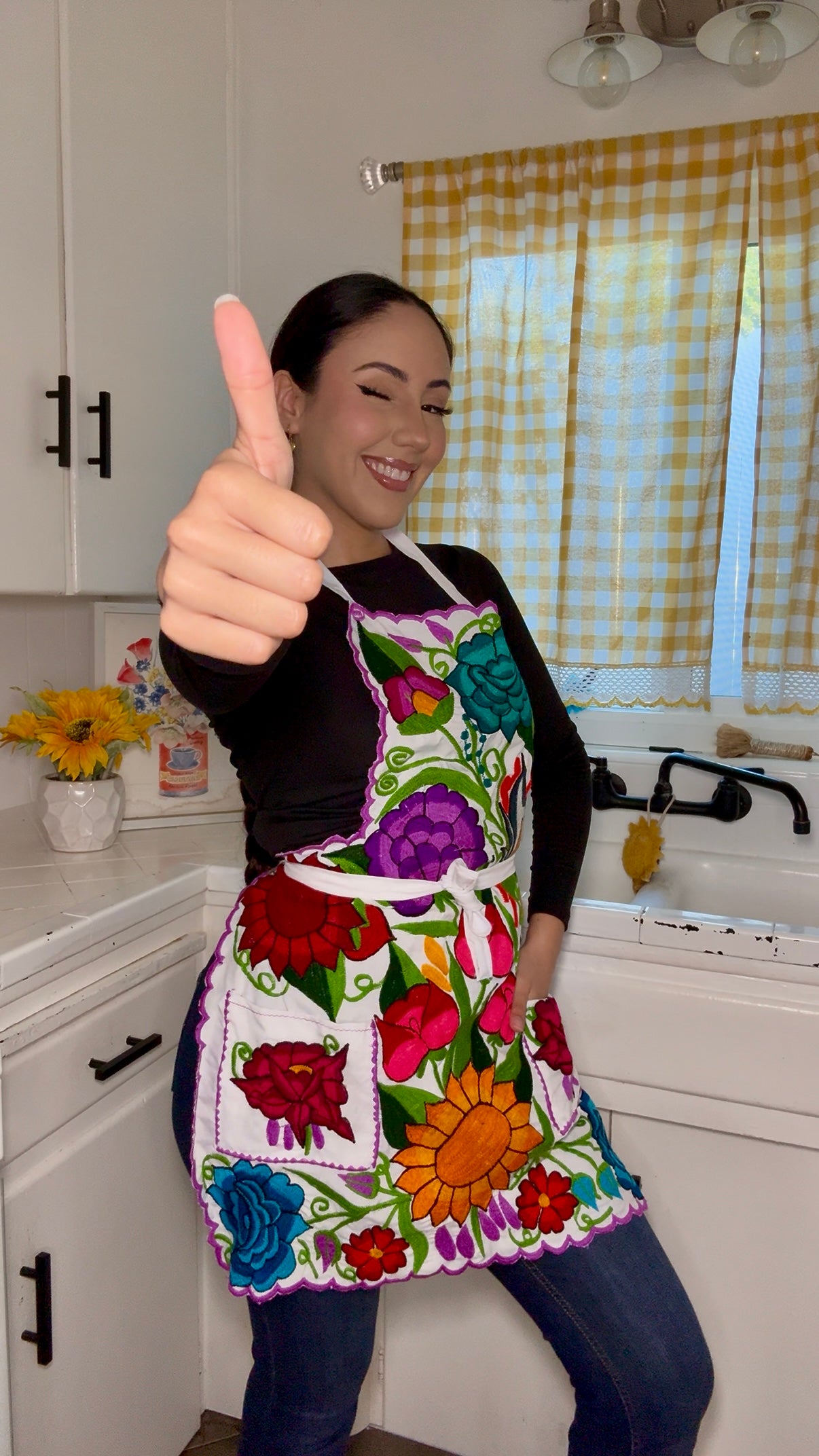 White + Purple Mexican Embroidery Apron