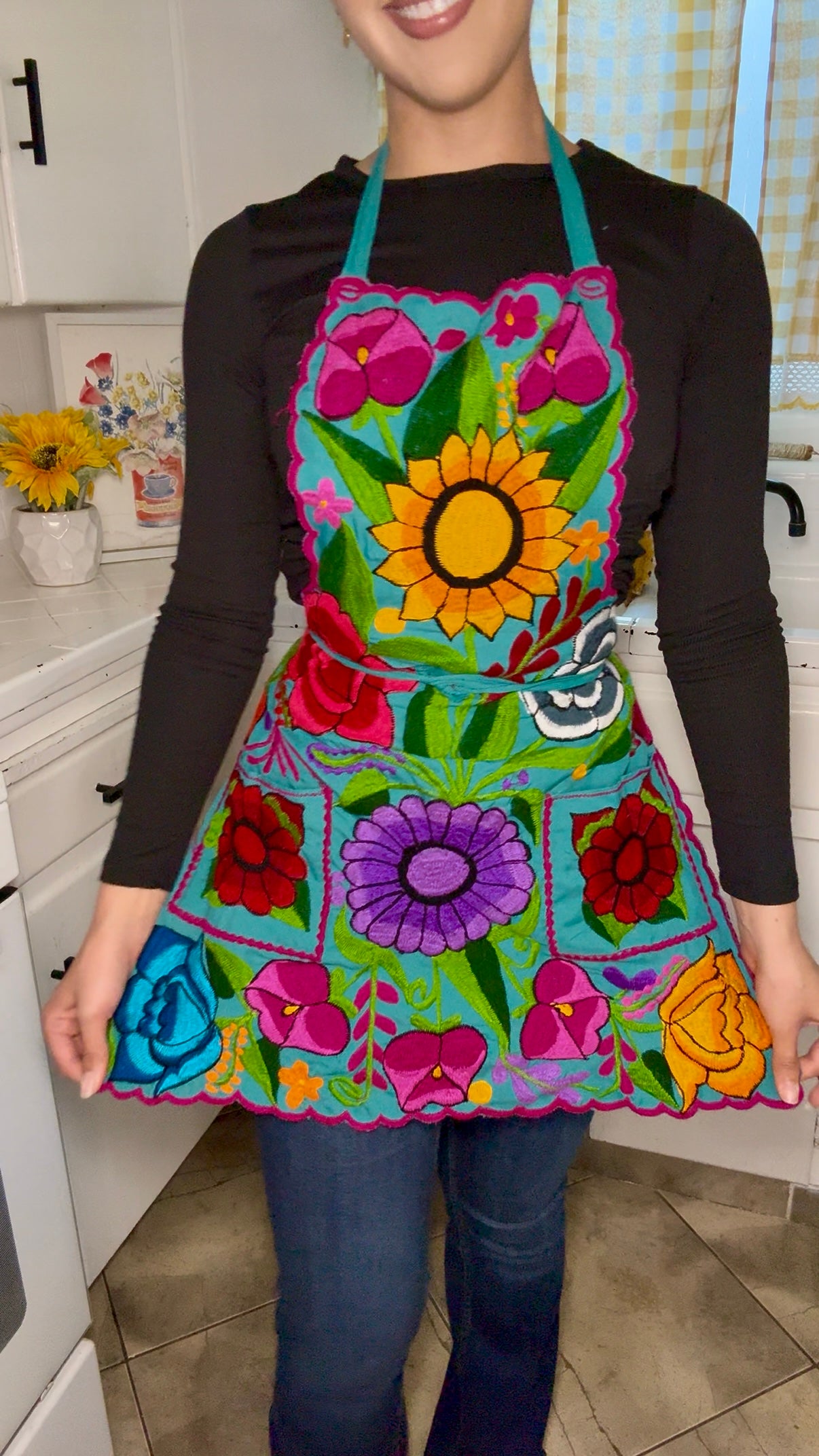 Blue Mexican Embroidery Apron