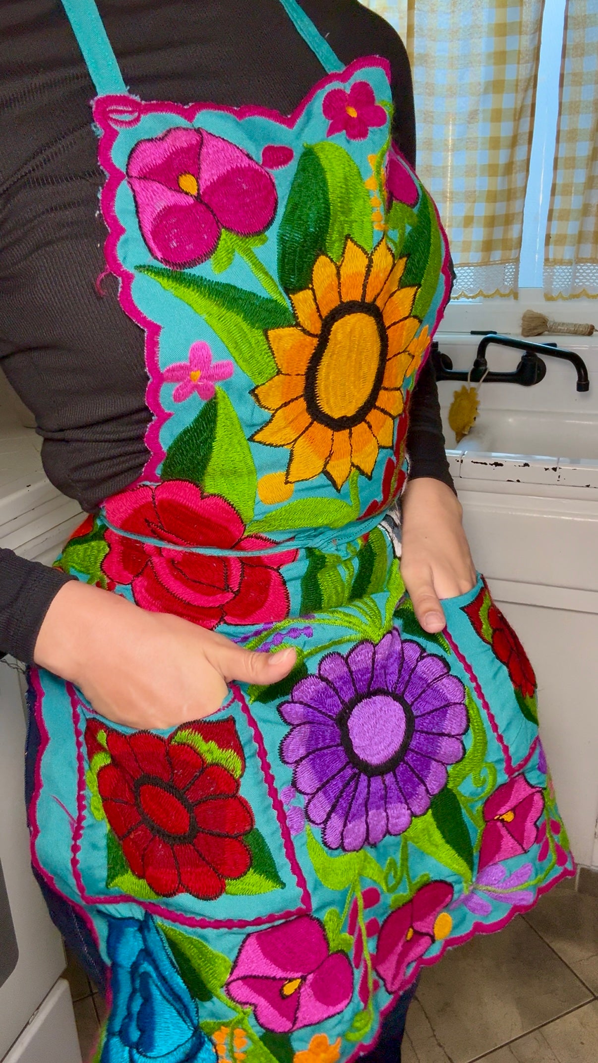 Blue Mexican Embroidery Apron