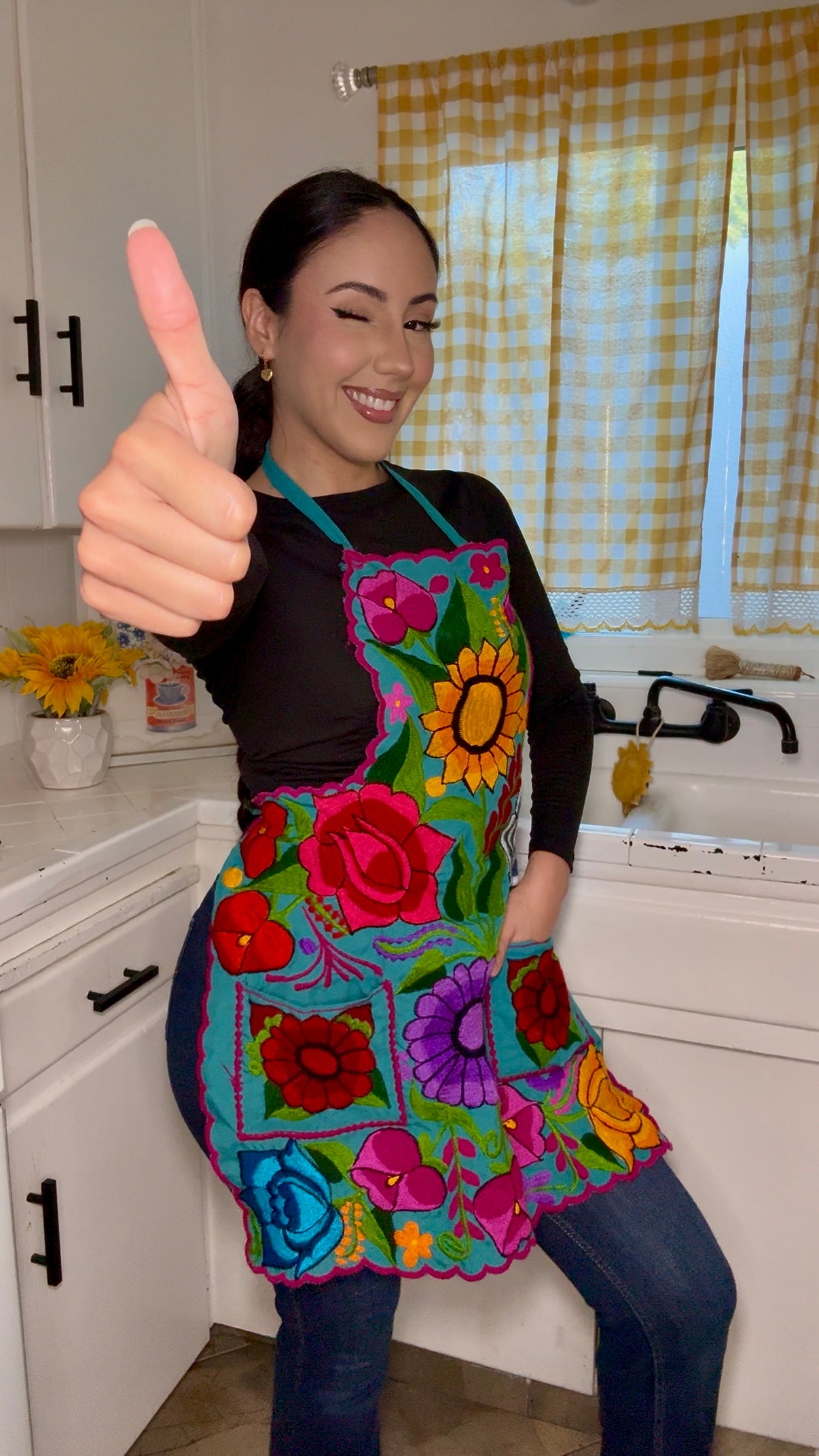 Blue Mexican Embroidery Apron