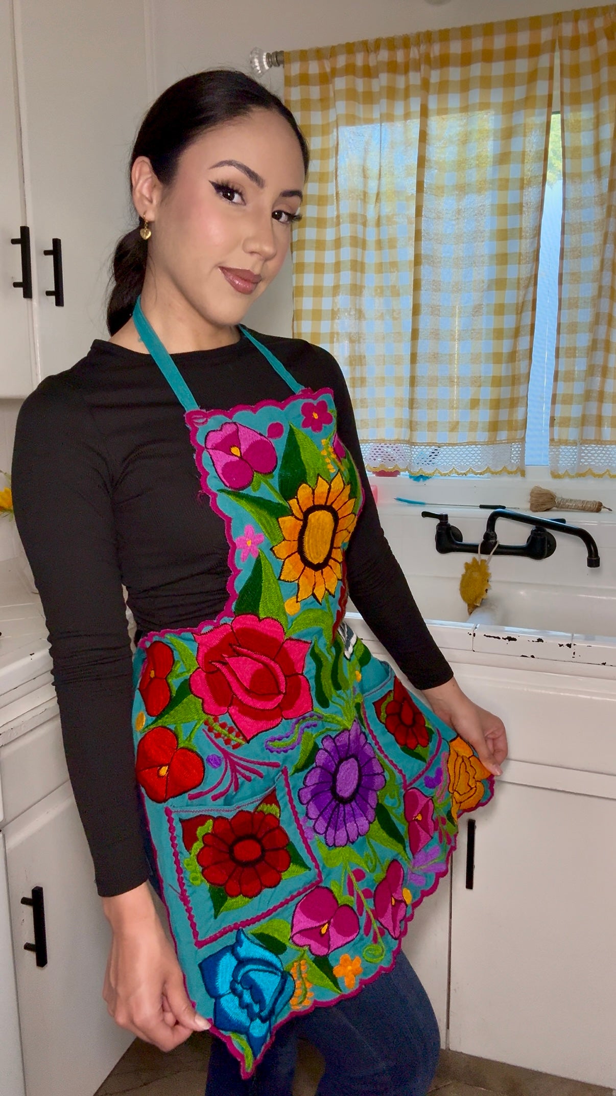 Blue Mexican Embroidery Apron