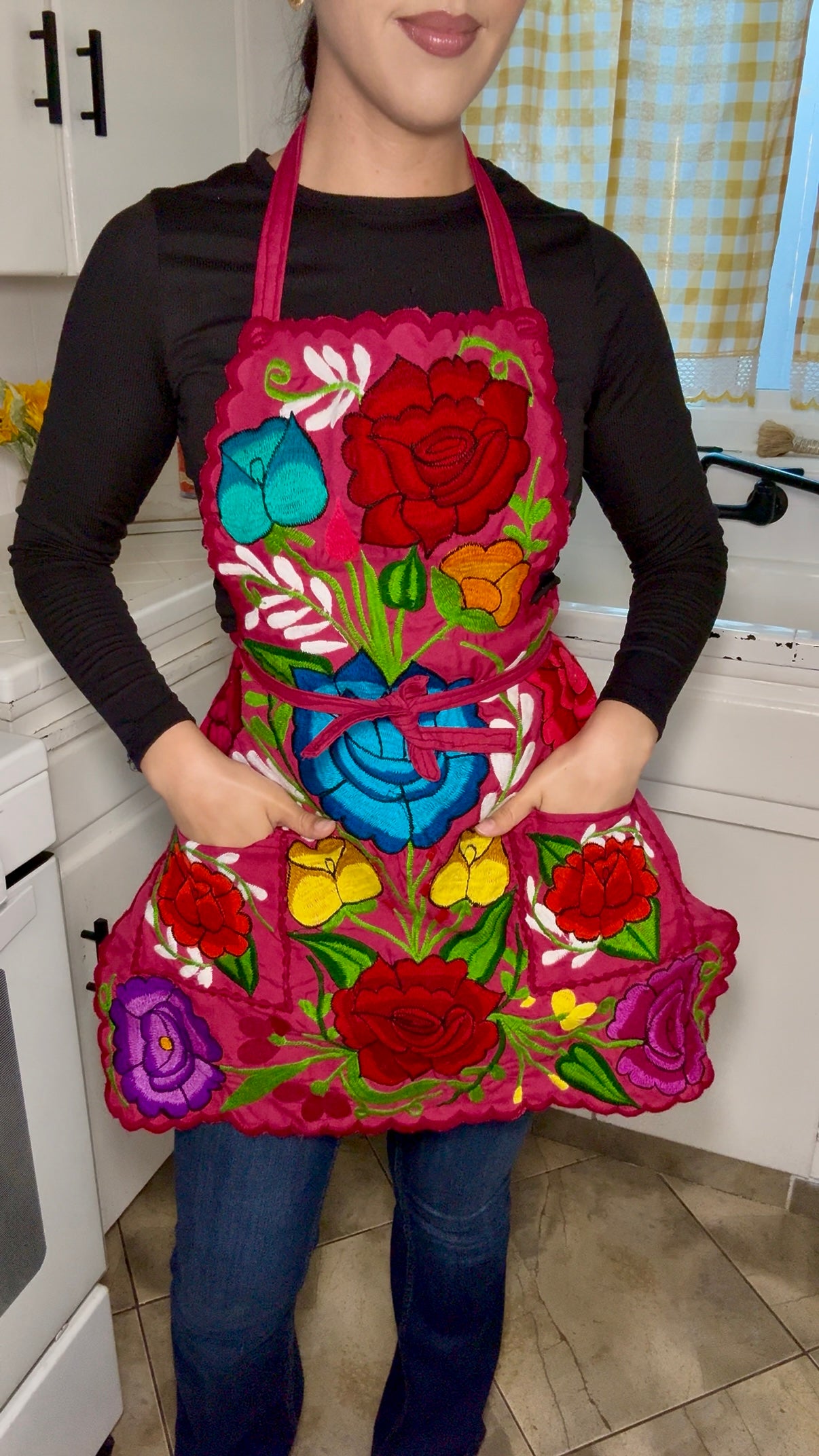 Pink Mexican Embroidery Apron