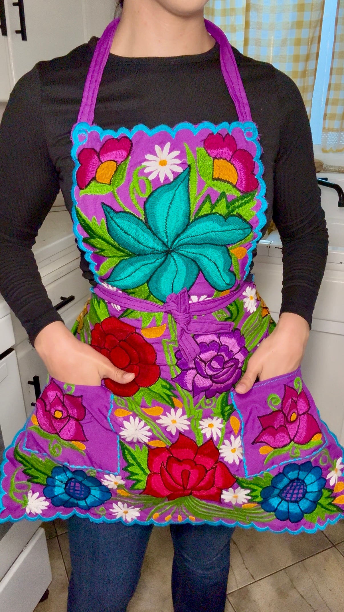 Purple/Morado Mexican Embroidery Apron