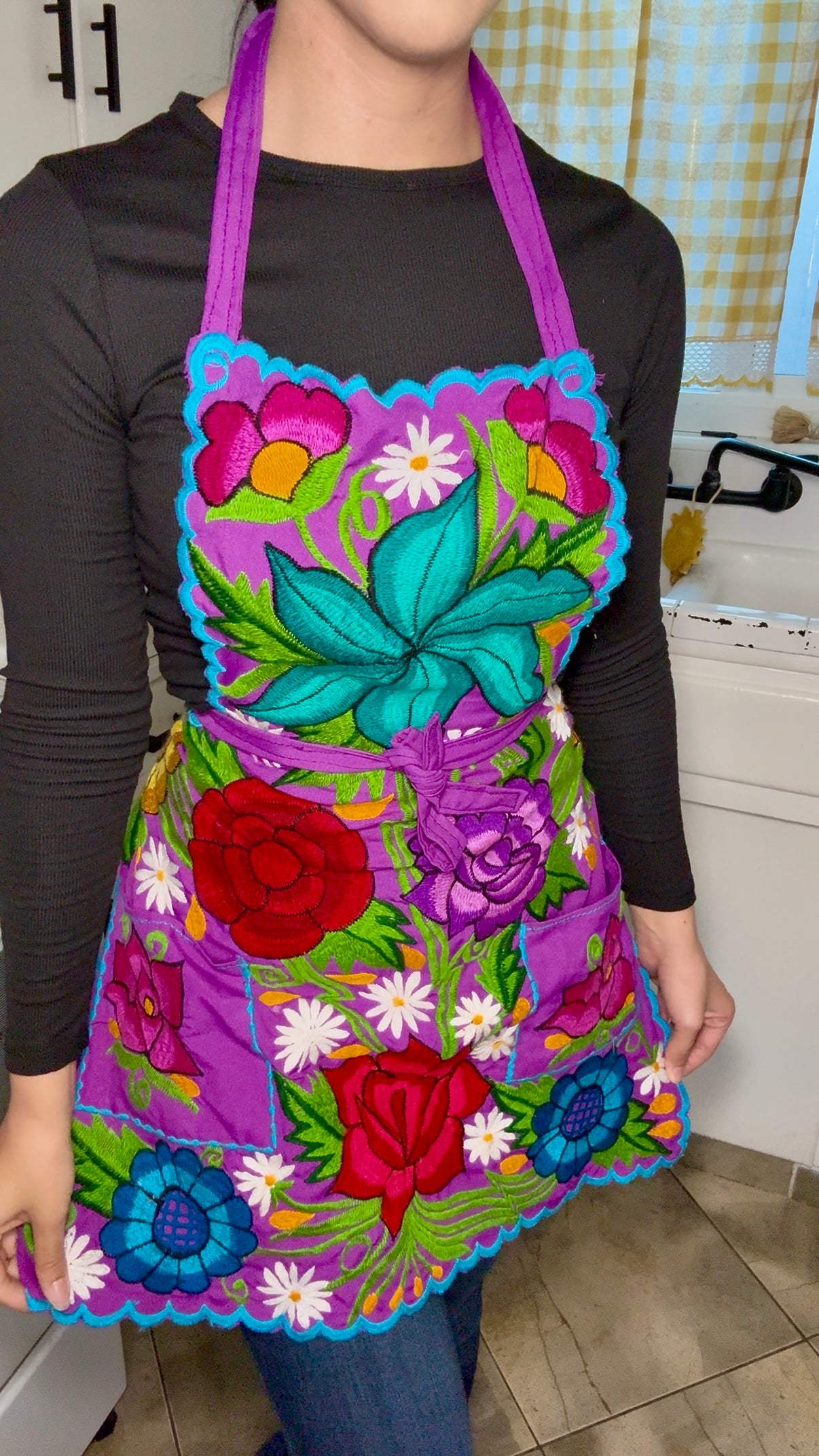 Purple/Morado Mexican Embroidery Apron