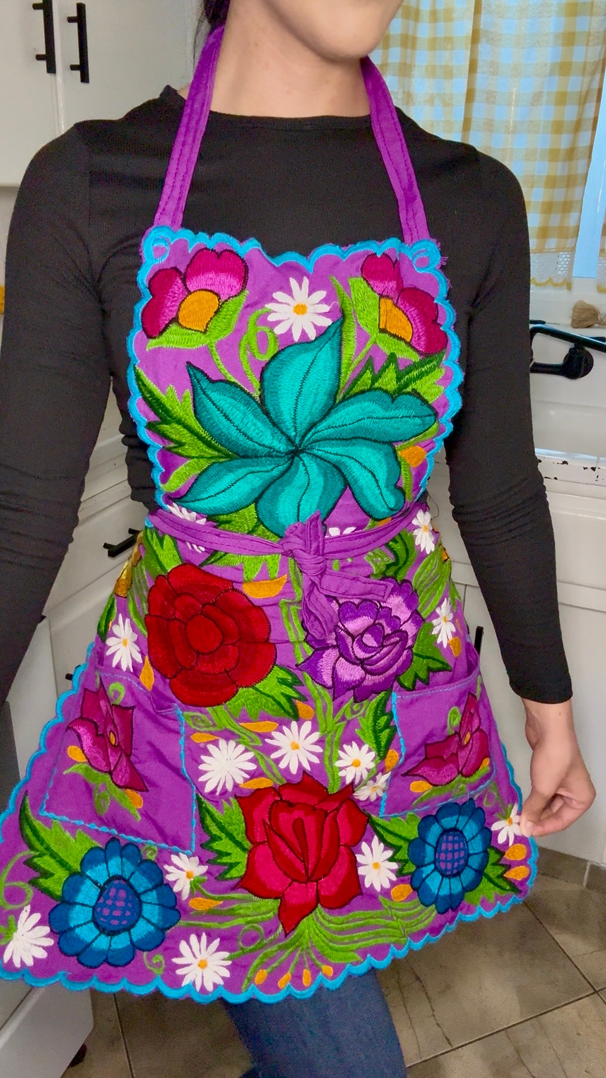 Purple/Morado Mexican Embroidery Apron