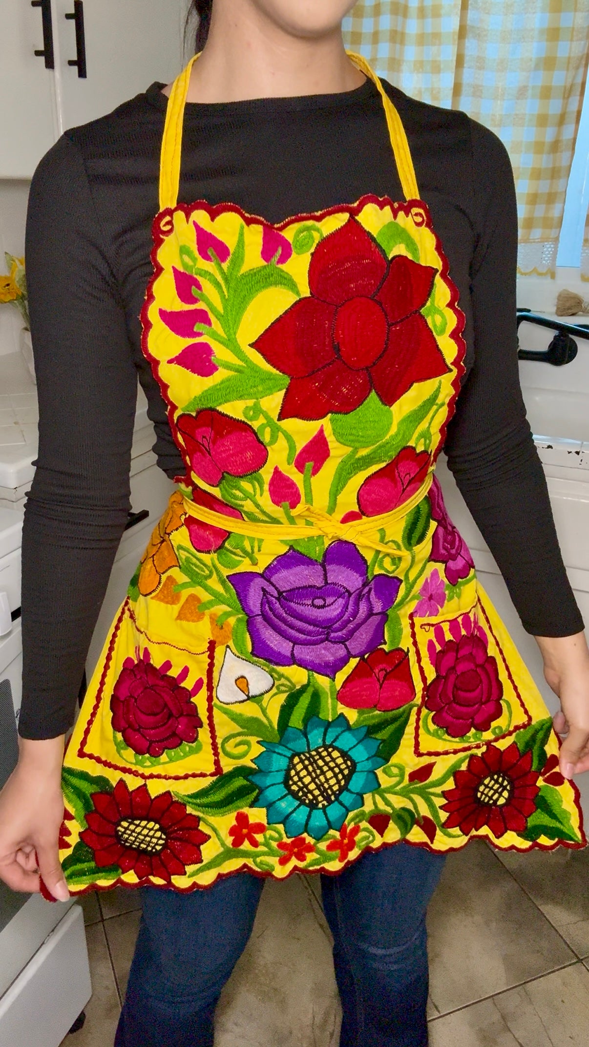Yellow Mexican Embroidery Apron