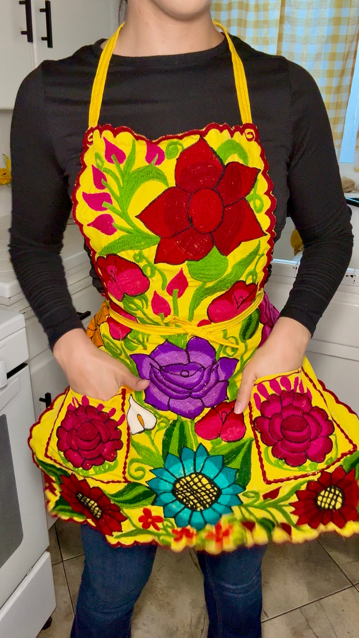 Yellow Mexican Embroidery Apron