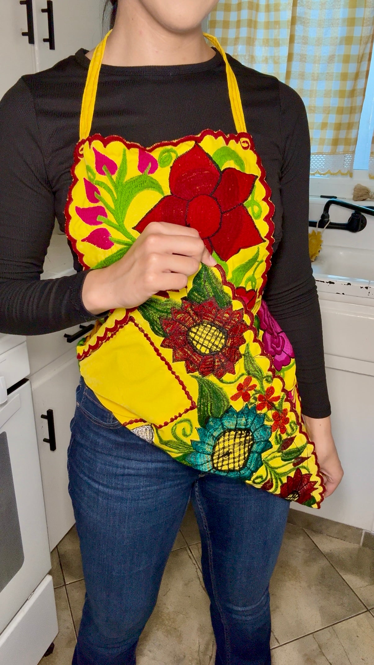 Yellow Mexican Embroidery Apron