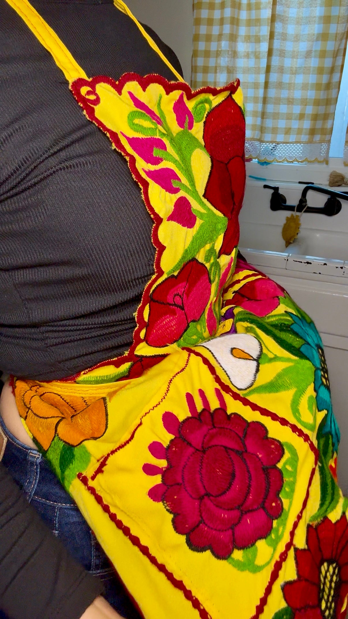 Yellow Mexican Embroidery Apron