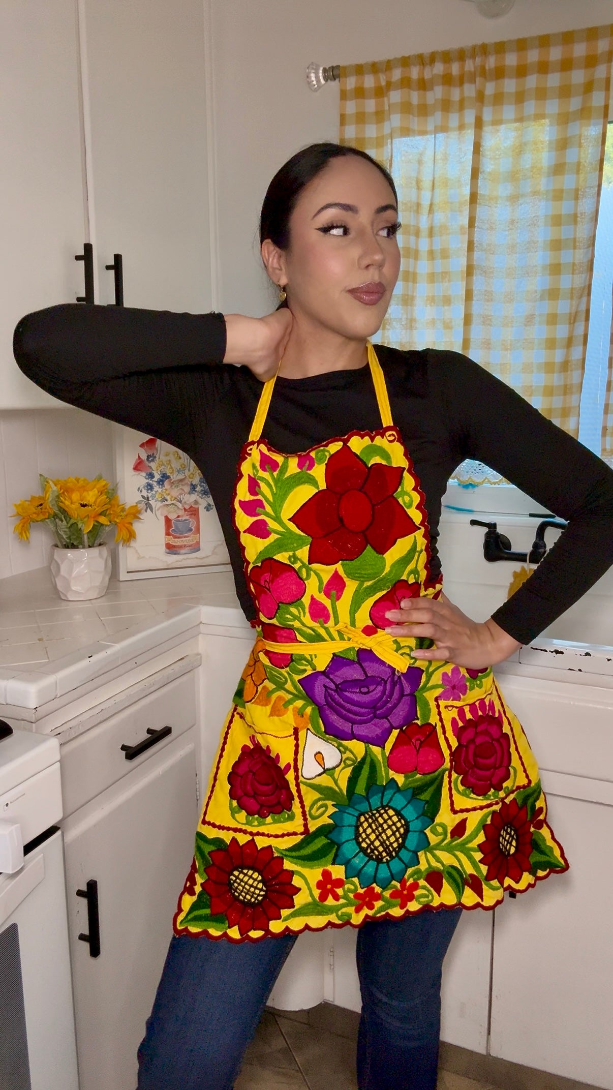 Yellow Mexican Embroidery Apron