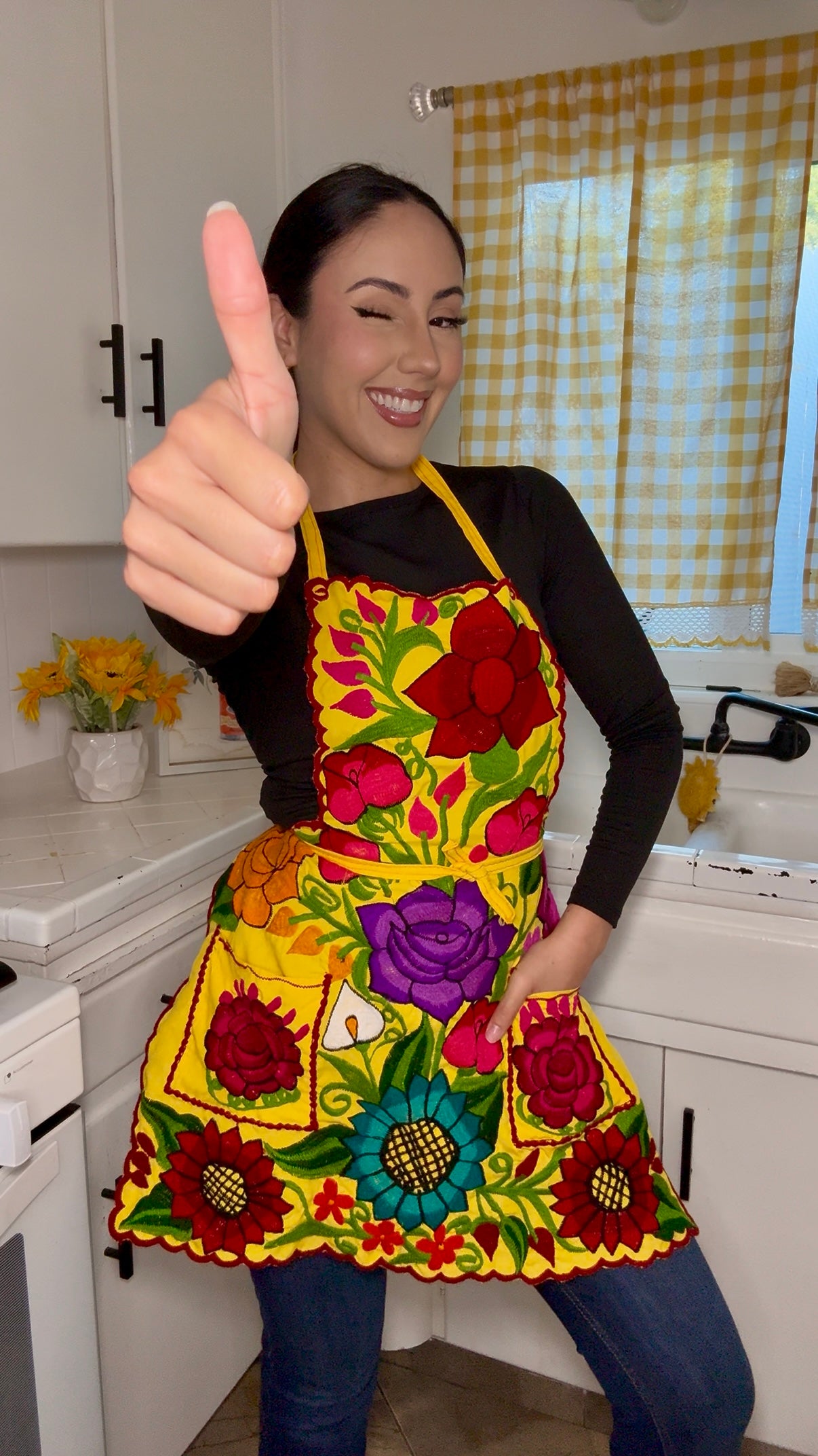 Yellow Mexican Embroidery Apron