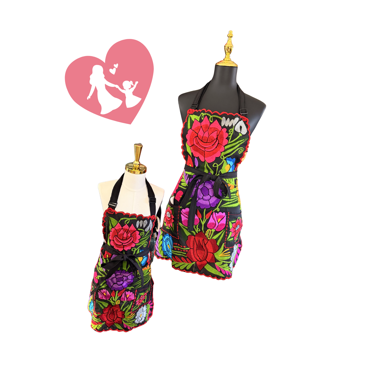 Kids Embroidered Black Multicolor Apron
