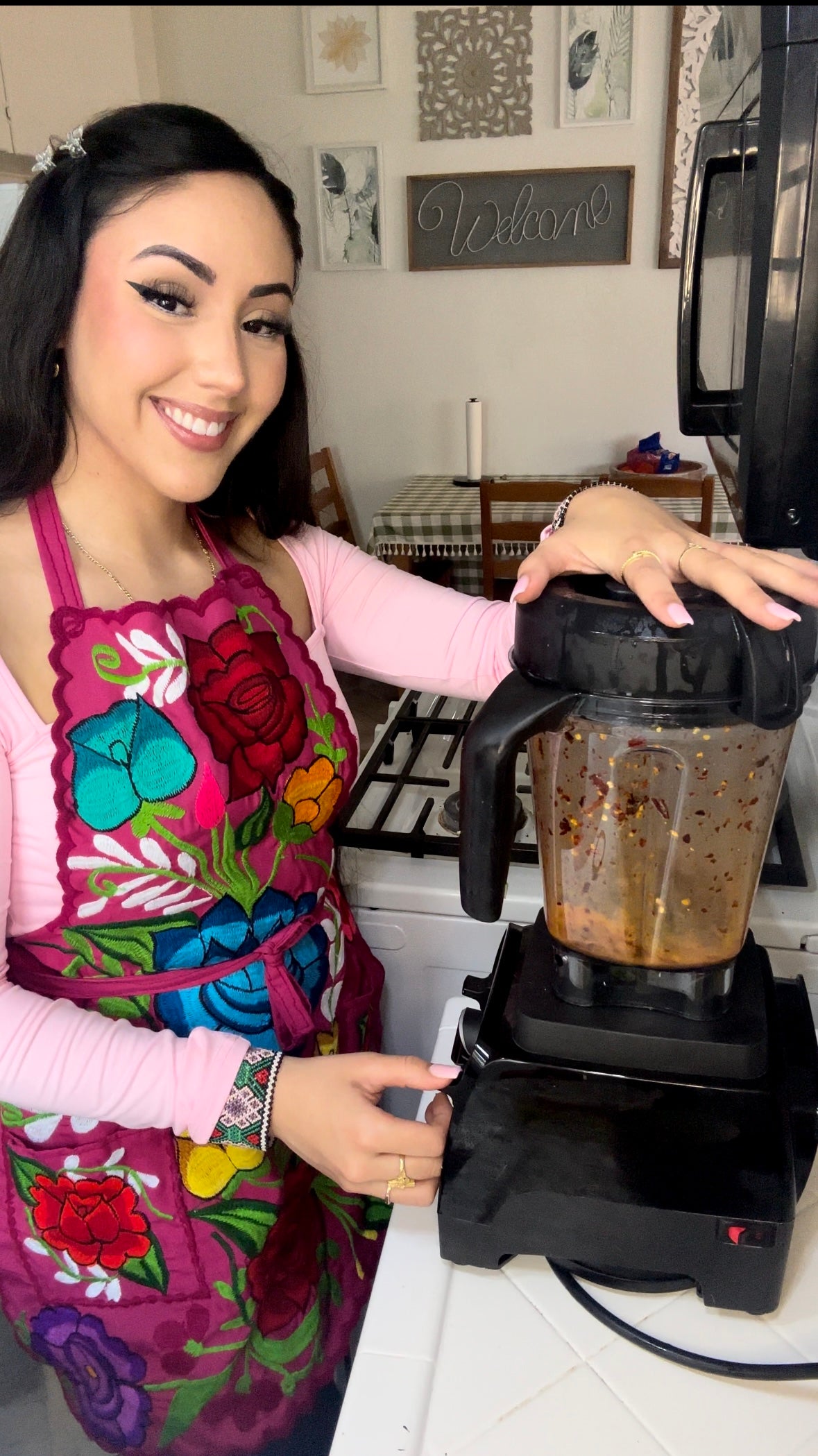 Pink Mexican Embroidery Apron