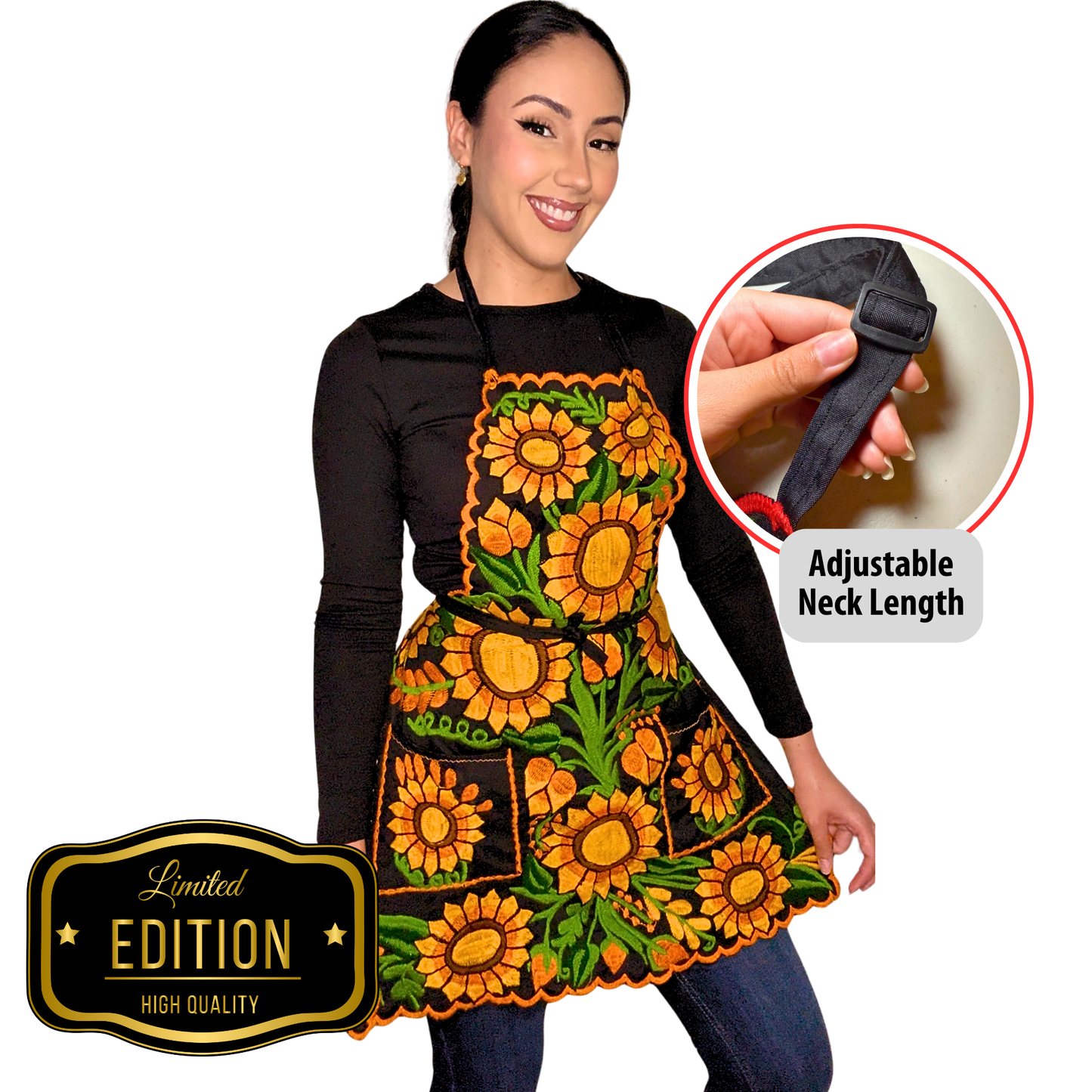 Mi Agenda Sunflower Apron Handmade in Mexico Mothers Day Gift Embroidered Kitchen Apron Limited