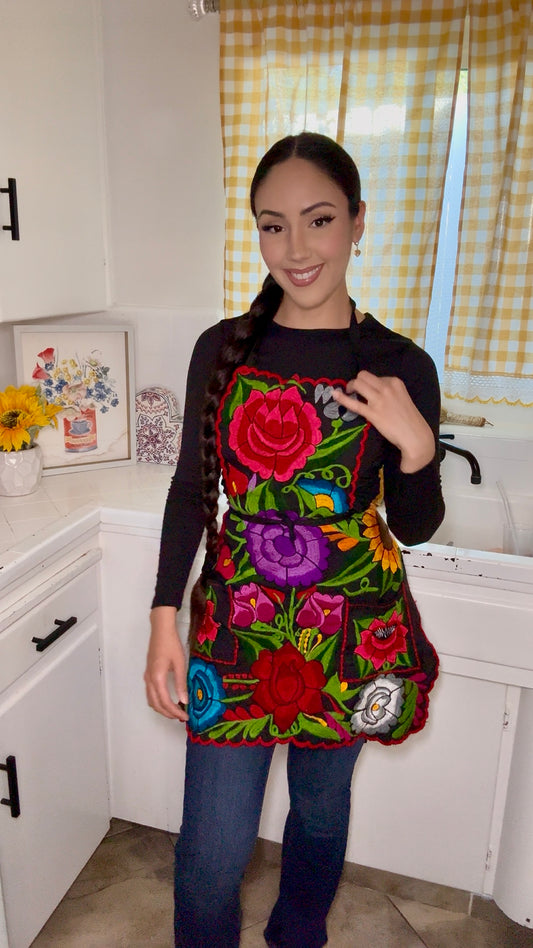 Black Mexican Embroidery Apron