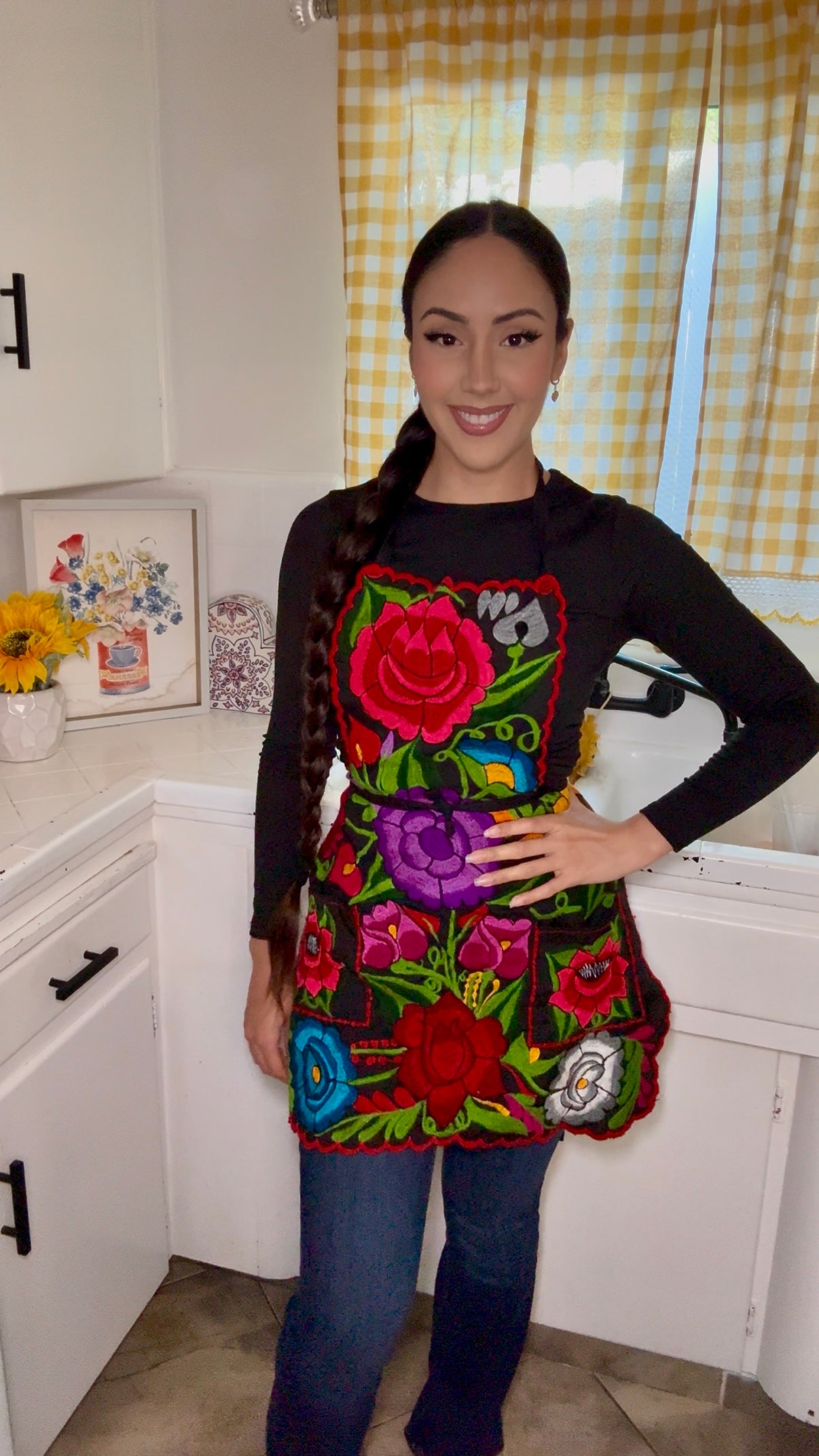 Black Mexican Embroidery Apron