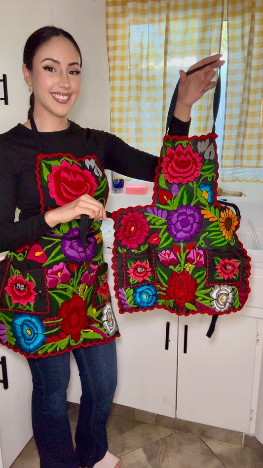 Kid's Black Mexican Embroidery Apron