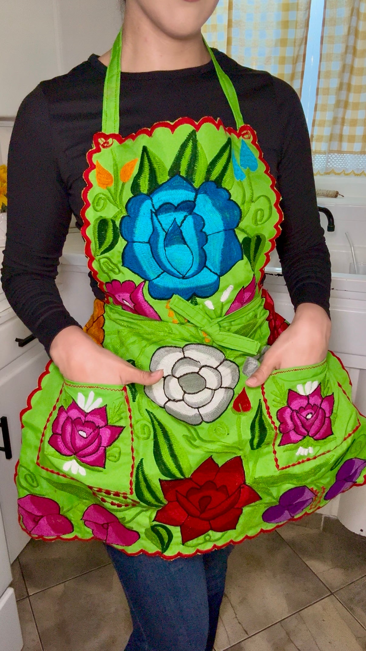 Green/Verde Mexican Embroidery Apron