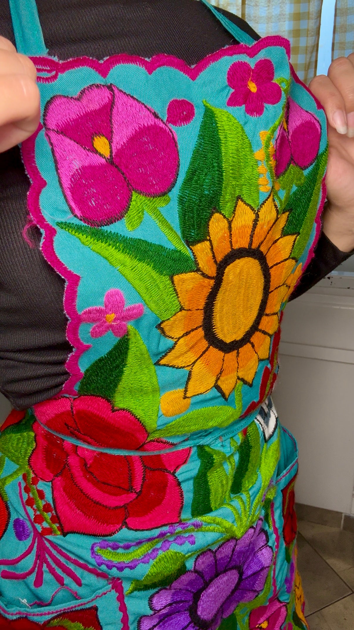 Blue Mexican Embroidery Apron