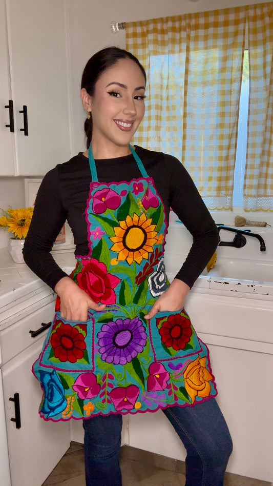 Blue Mexican Embroidery Apron