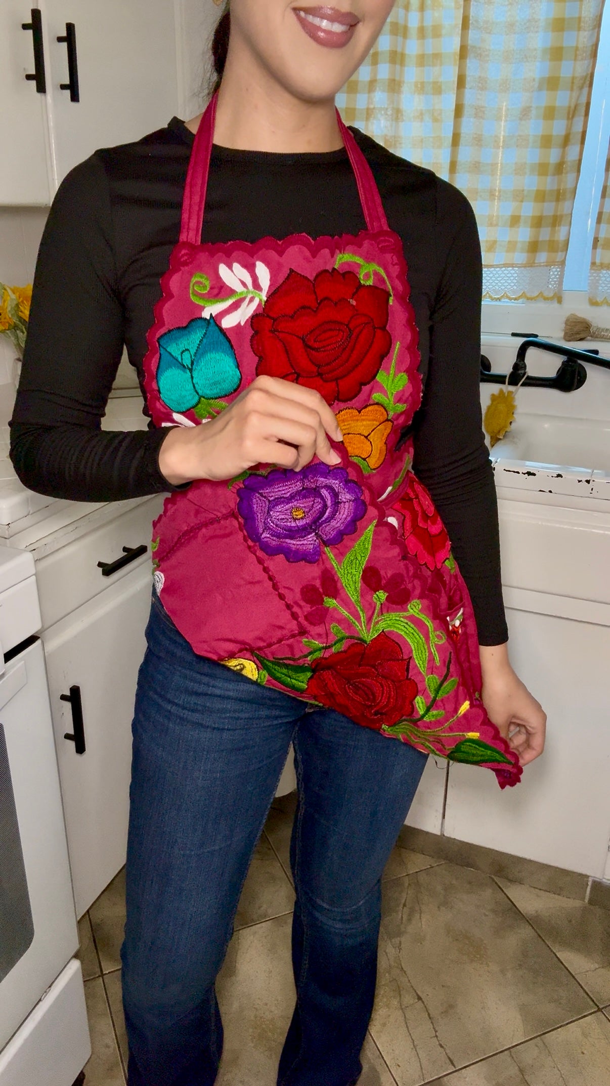 Pink Mexican Embroidery Apron