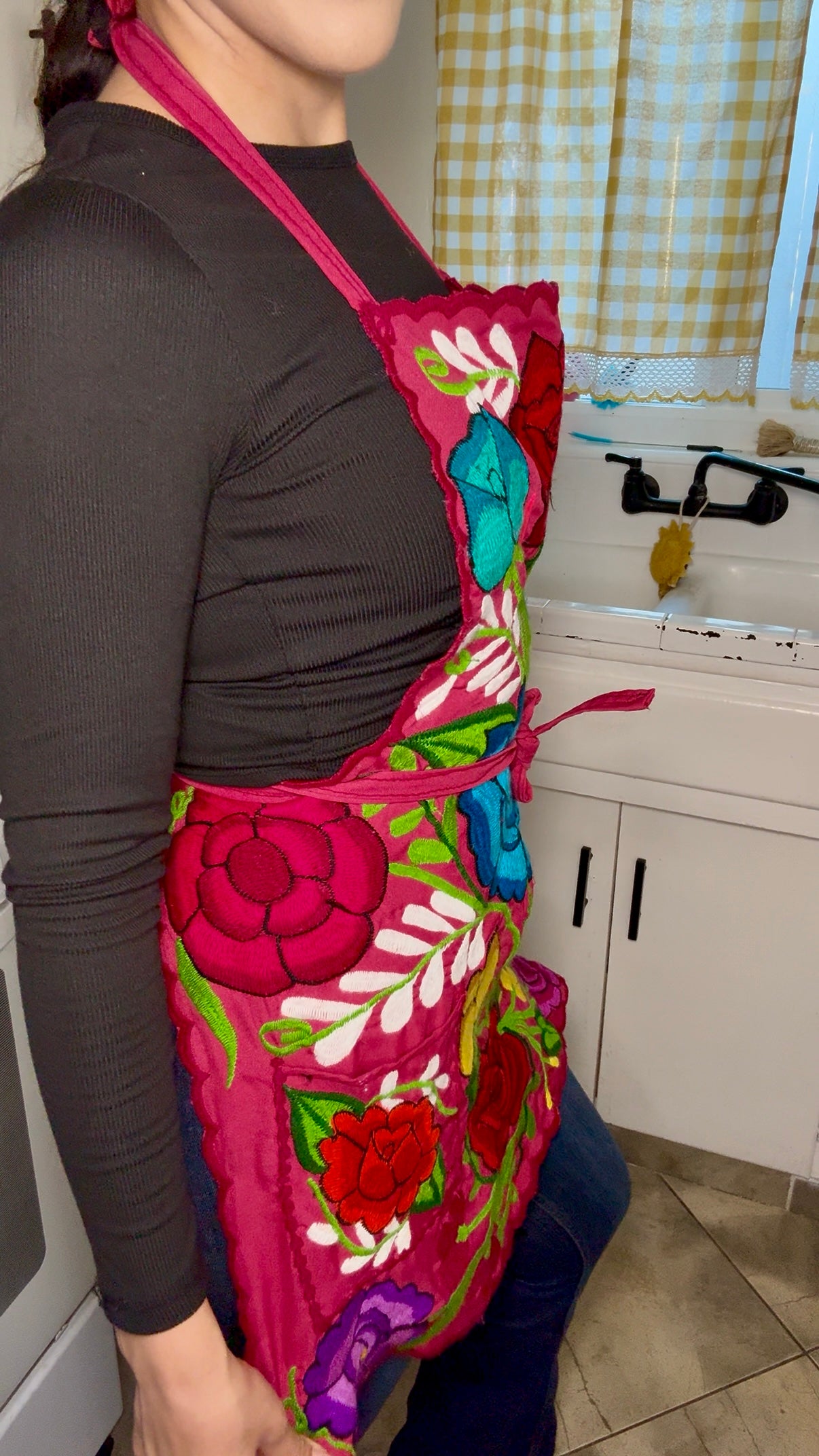 Pink Mexican Embroidery Apron
