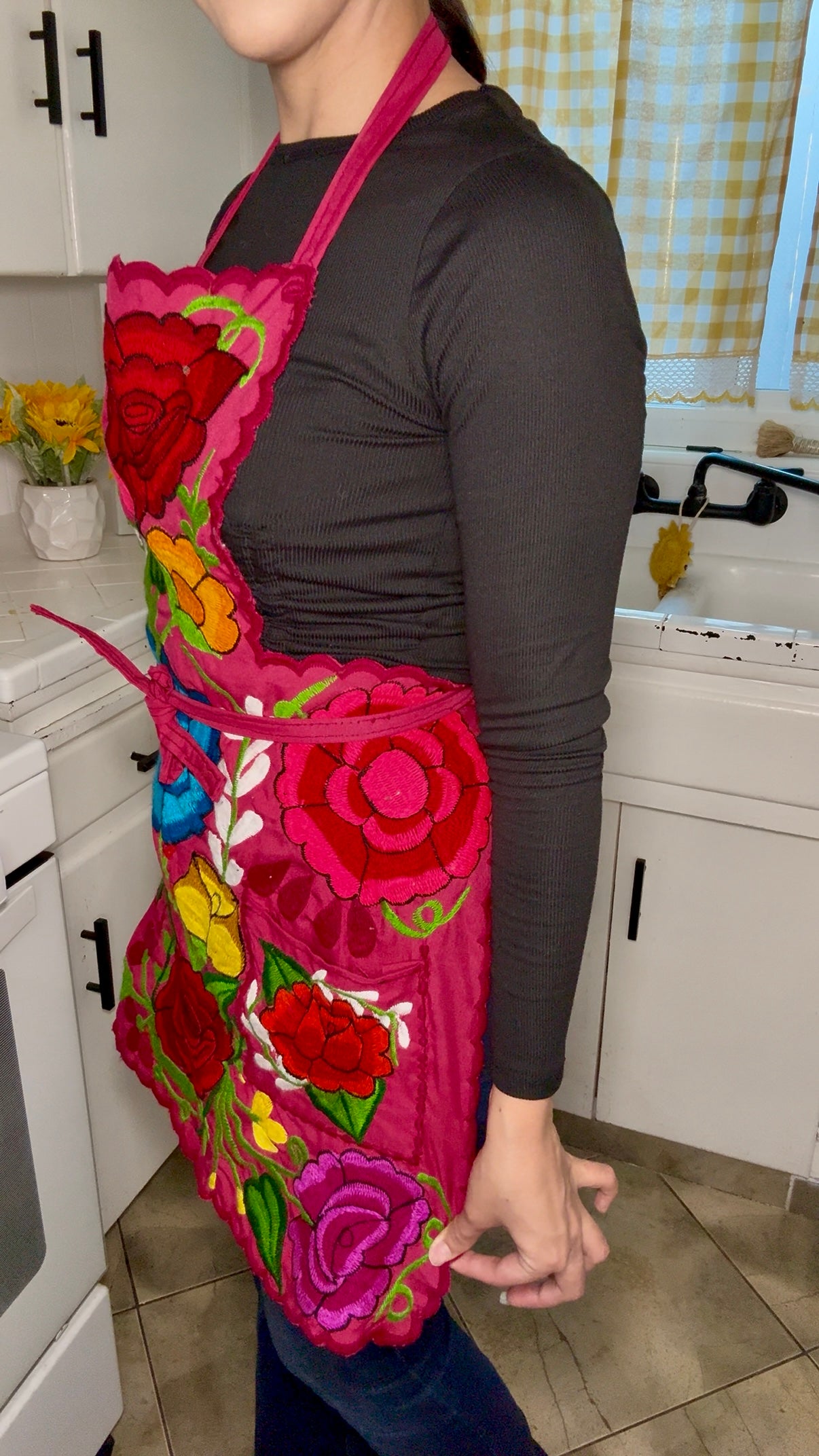 Pink Mexican Embroidery Apron