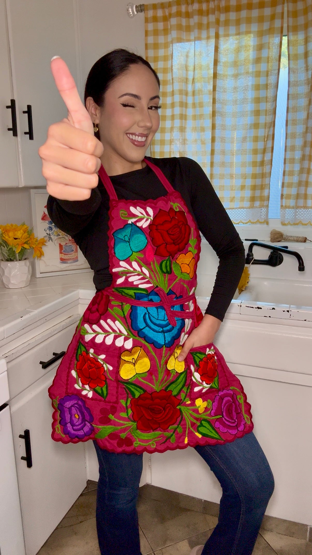Pink Mexican Embroidery Apron
