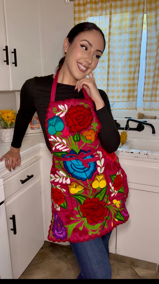 Pink Mexican Embroidery Apron