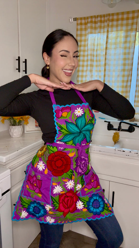Purple/Morado Mexican Embroidery Apron