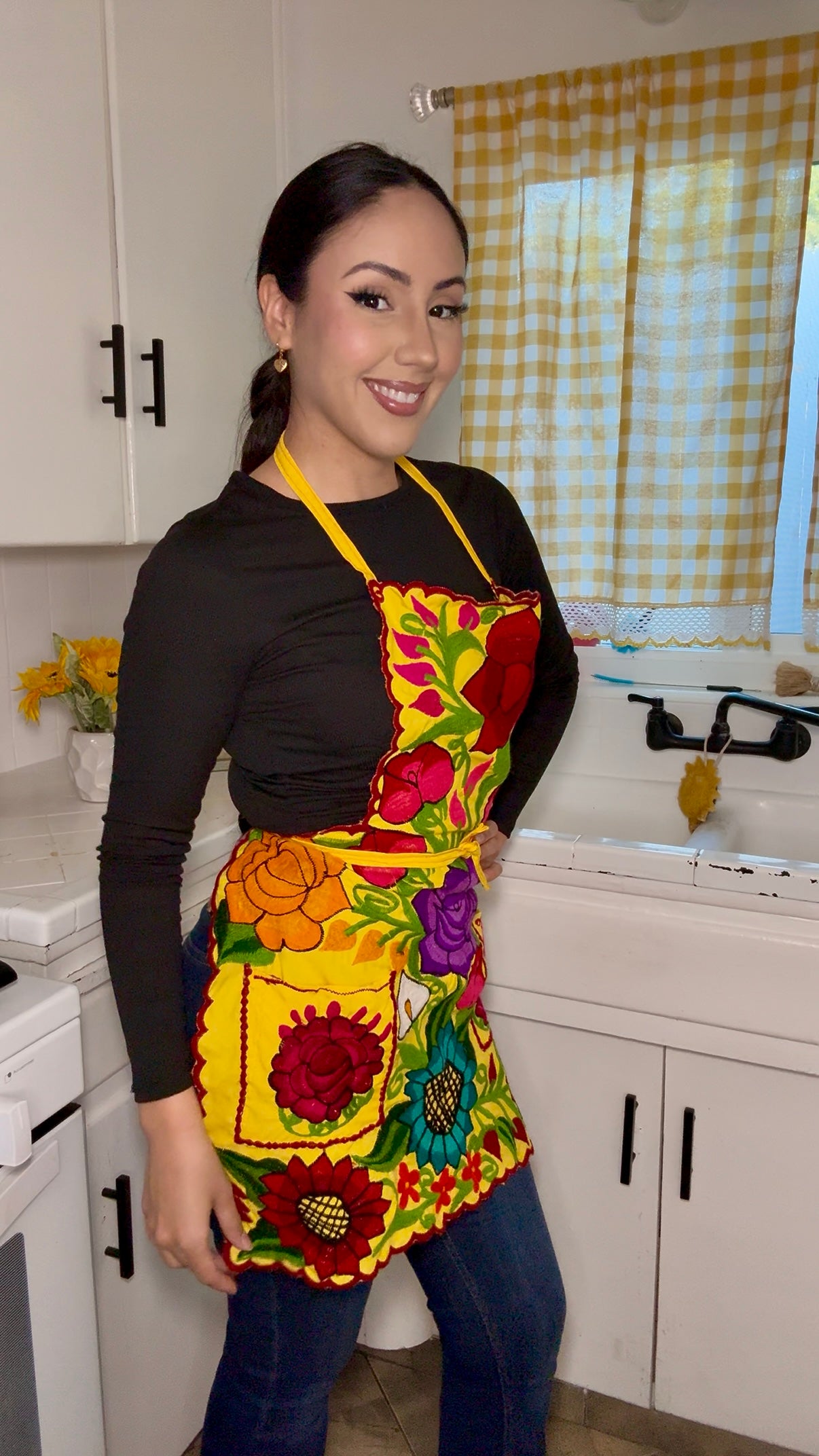 Yellow Mexican Embroidery Apron