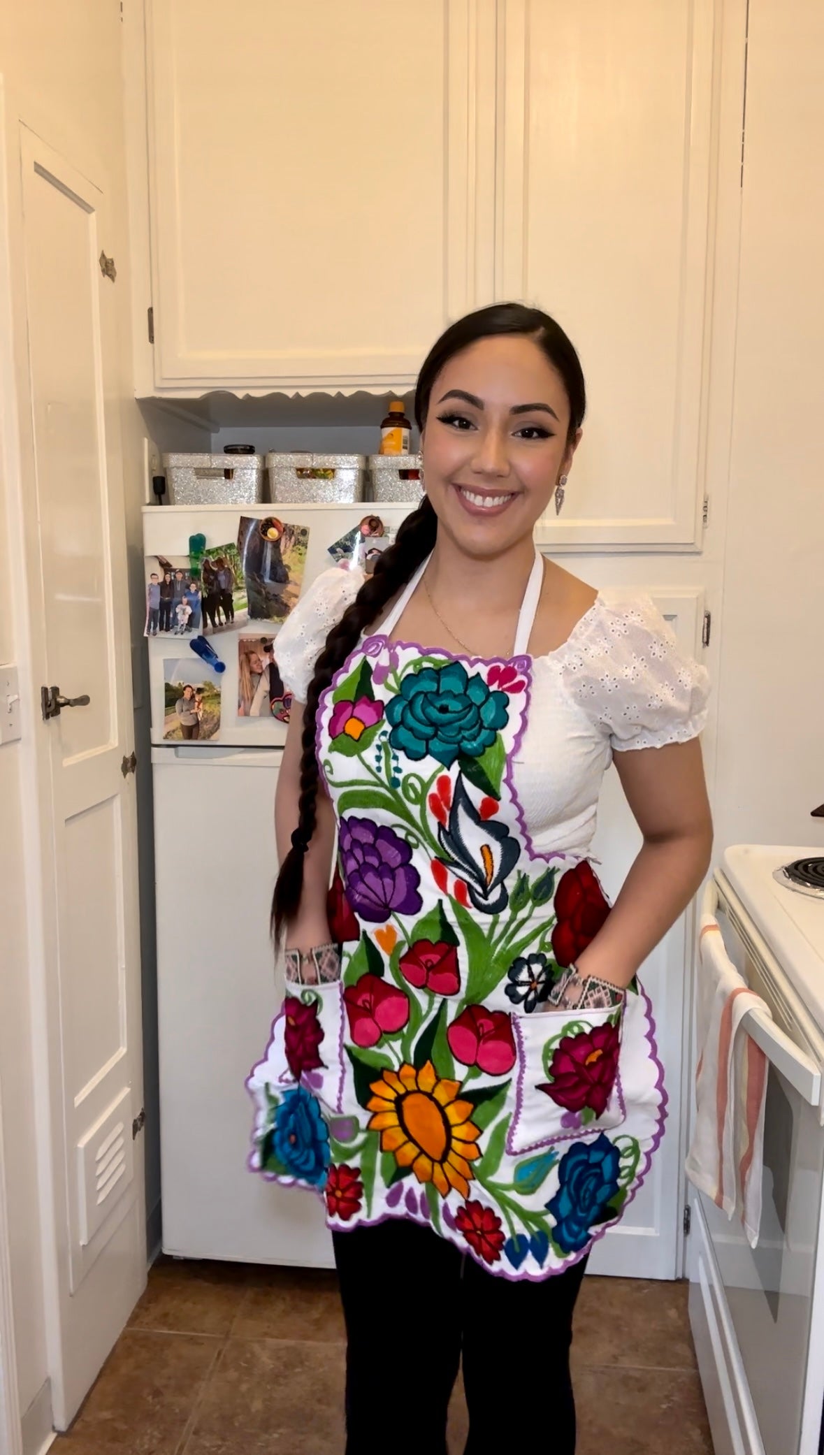 White + Purple Mexican Embroidery Apron