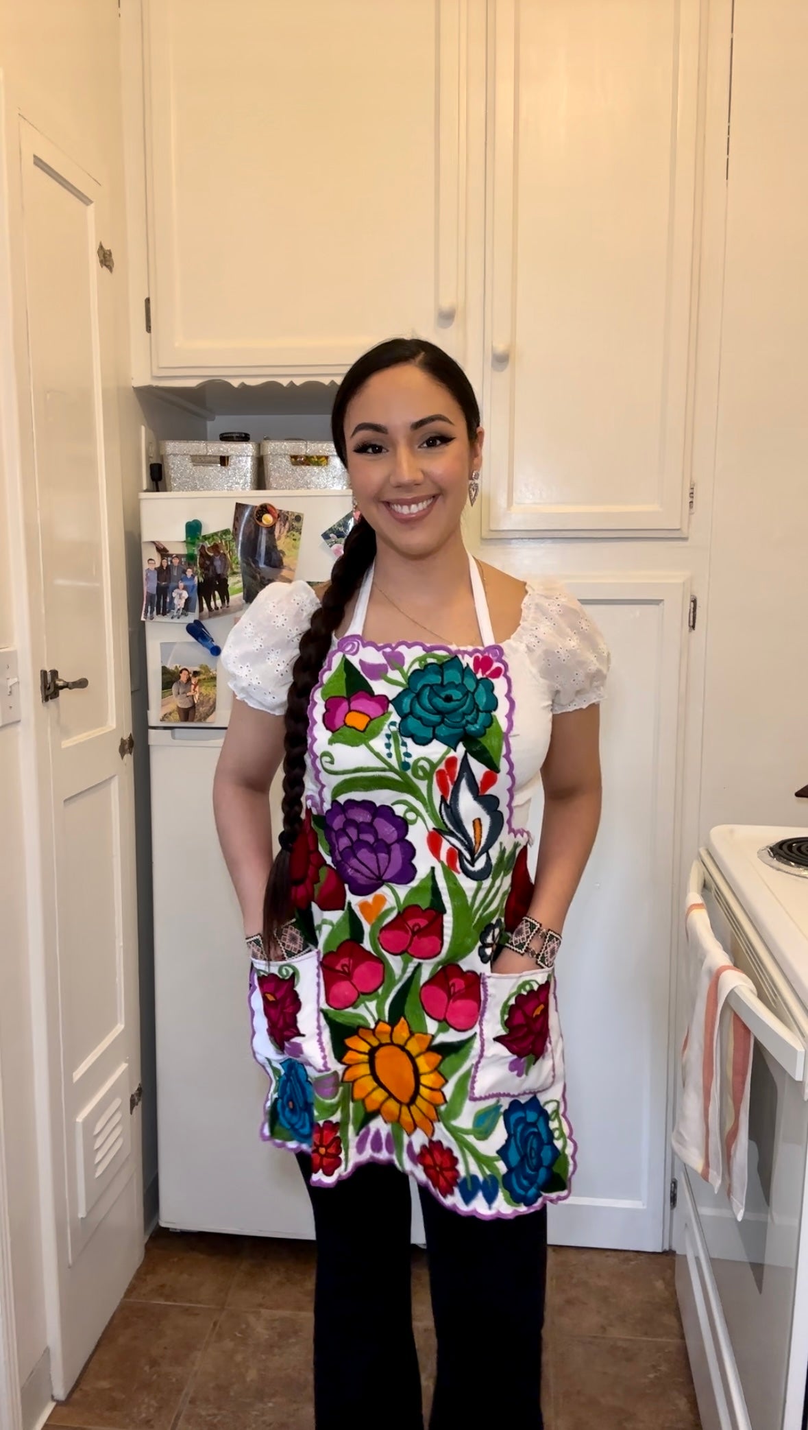 White + Purple Mexican Embroidery Apron