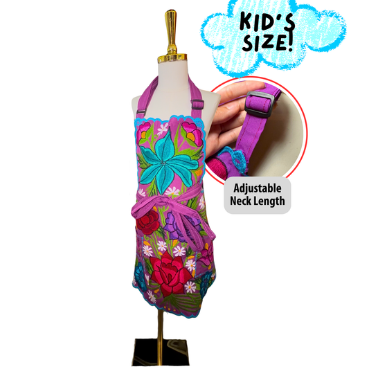 Kids Embroidered Purple Multicolor Apron