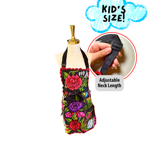 Kids Embroidered Black Multicolor Apron