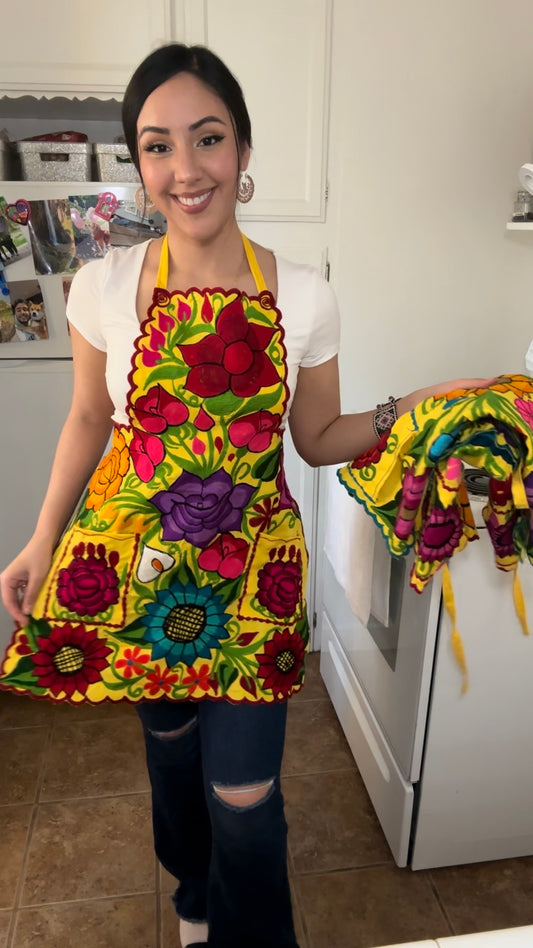 Yellow Mexican Embroidery Apron